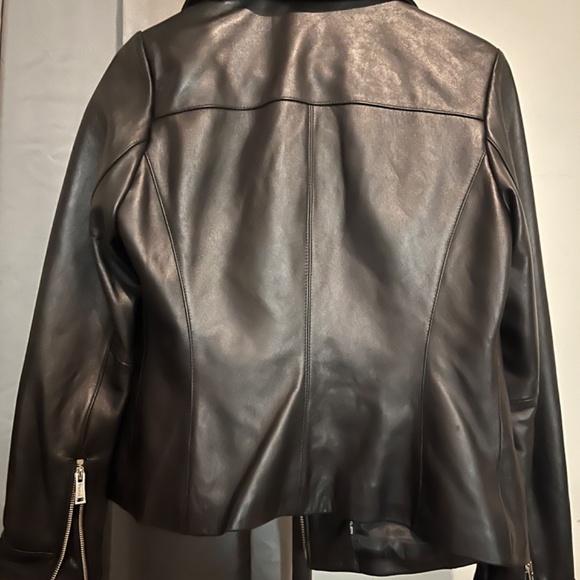 Calvin Klein Women’s XS Black Leather Zip Moto Jacket - Picture 6 of 9
